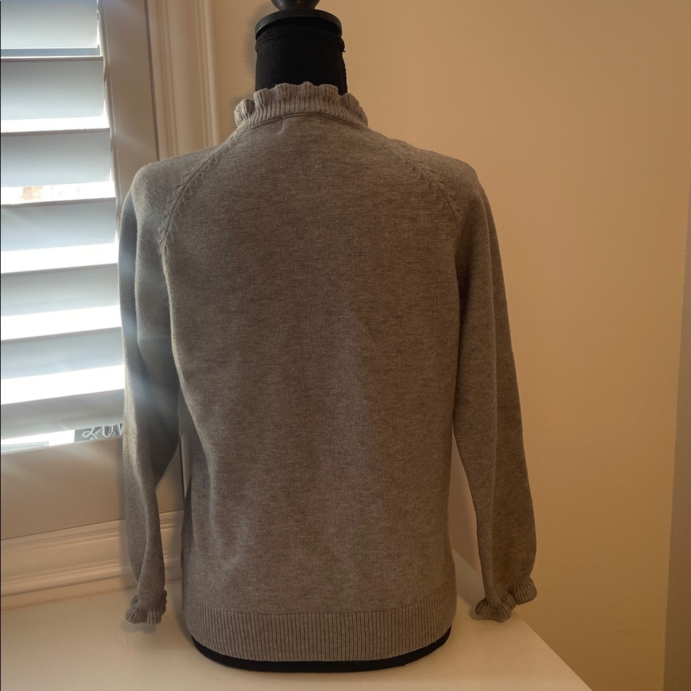 Gray Ruffle Button Sweater - Picture 3 of 6